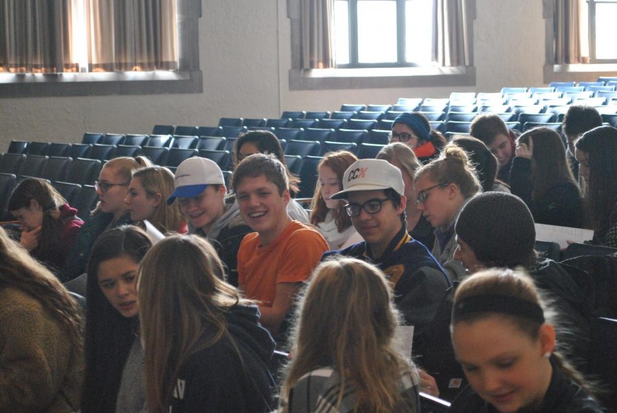 Senior leaders gathered in the auditorium to learn how to lead activities. Photo by: Quinn Murray