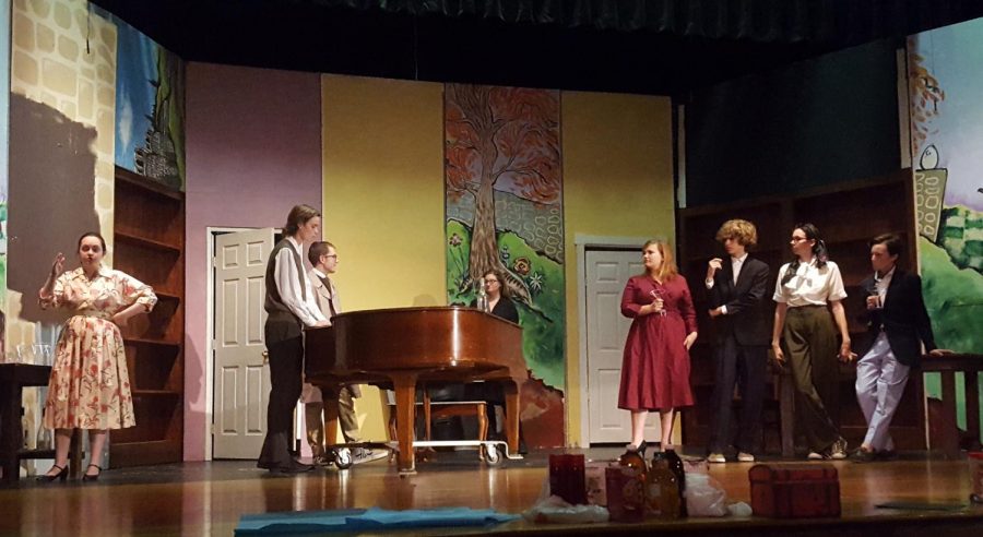 Perfecting Performances: Actors (left to right) Gabbi Stauffer (11), Eric Powers (11), Nick Shafer (12), Sydney Hardern (11), Karina Czeiszperger (12), Kevin Dayspring (10), Phoebe Martin (11), and Noah Smith (10) are pictured at a dress rehearsal one week before opening night.