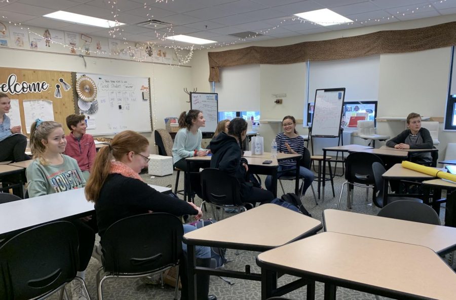 Helpfulness training: Hope Squad members gather in room 125 during fifth period to be trained by guidance counselor Paige Lumpkins on how to interact with students and be helpful.
