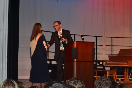 Sweet Memories: Students accept their awards for their tremendous work this year. Levi Finley (9) said, “It’s a great time. I love the performance.”