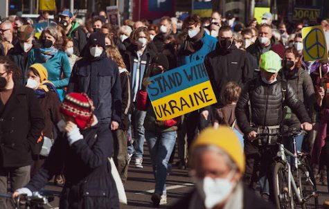 Pivotal Protests: In March 2022, people gather for a demonstration in support of Ukraine. 40 countries have openly aided the nation in their war. Photo from: Pixabay.com.