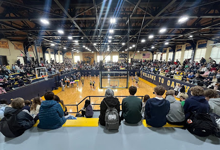 Showing Pride: Oakwood students watch from the stands as cheerleaders lead them in chant and amp them up.
