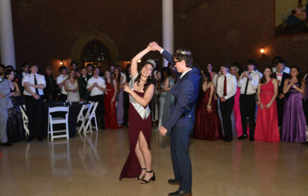 Last years prom queen, Kenzie Doyle, and king, Spencer Jones, dance together. Photo Contributed By: Easterling Studios
